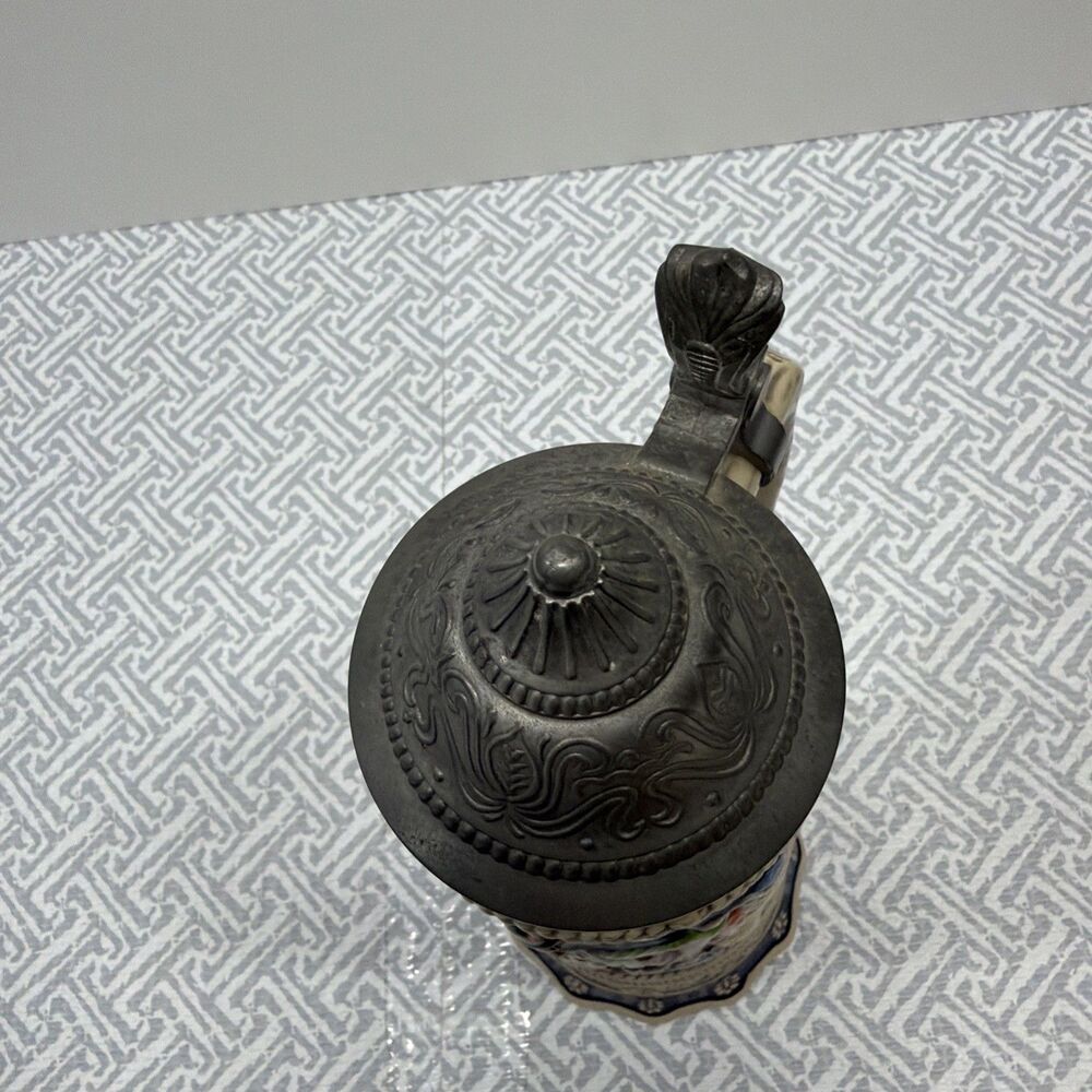 Vtg Gerz German Beer Stein 11.5" 1L Mapsa Swiss Music Box Trink Trink Pewter EUC - Picture 6 of 15